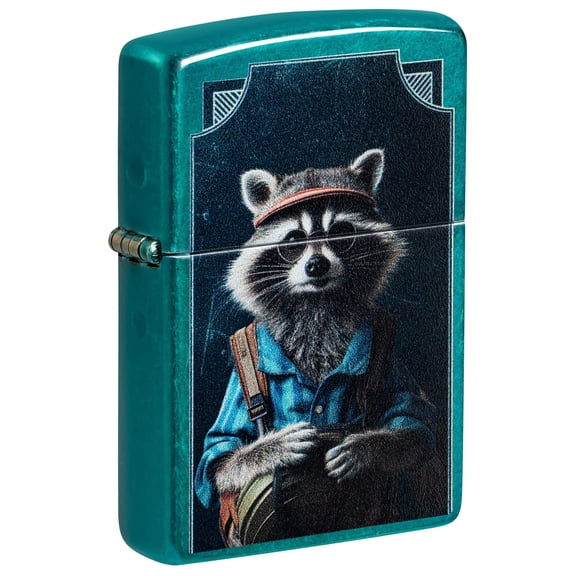 Zippo Pocket Lighter Refined Raccoon Design Translucent Candy Teal (Teal Refined Raccoon)