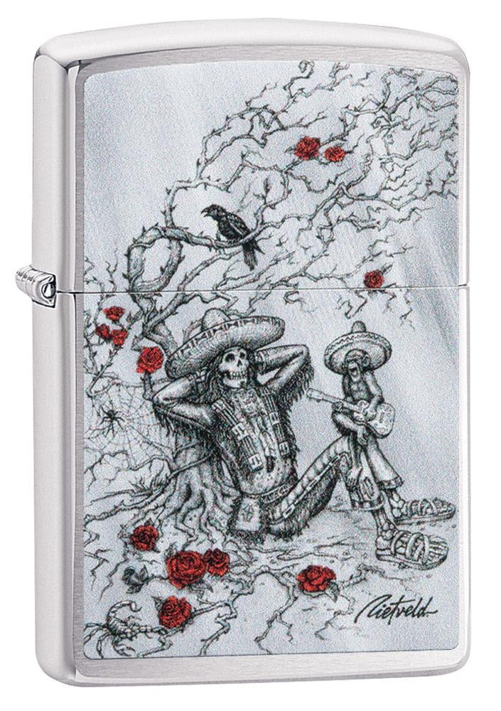 Zippo Rietveld Day of the Dead Design Brushed Chrome Pocket Lighter