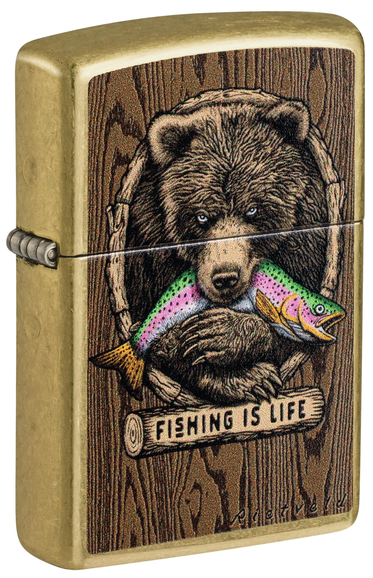 Zippo Pocket Lighter Rietveld Fishing is Life Design Street Brass
