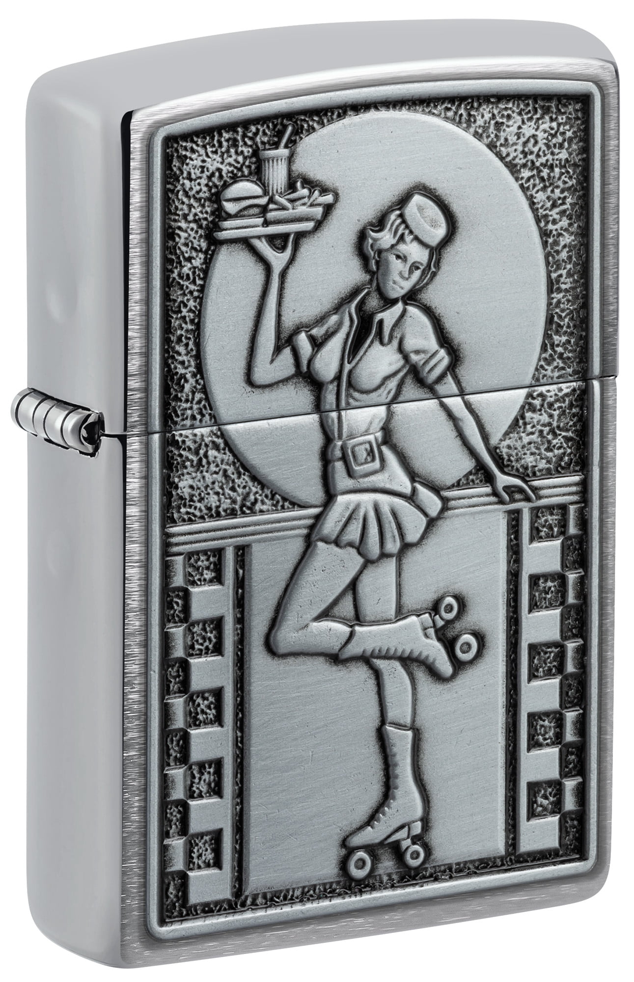 Zippo Roller Waitress Emblem Brushed Chrome Pocket Lighter