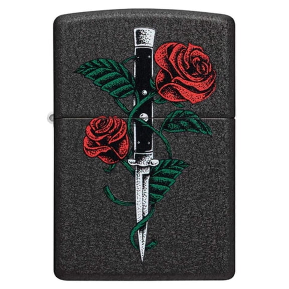 Zippo Rose Dagger Tattoo Design Black Crackle Pocket Lighter
