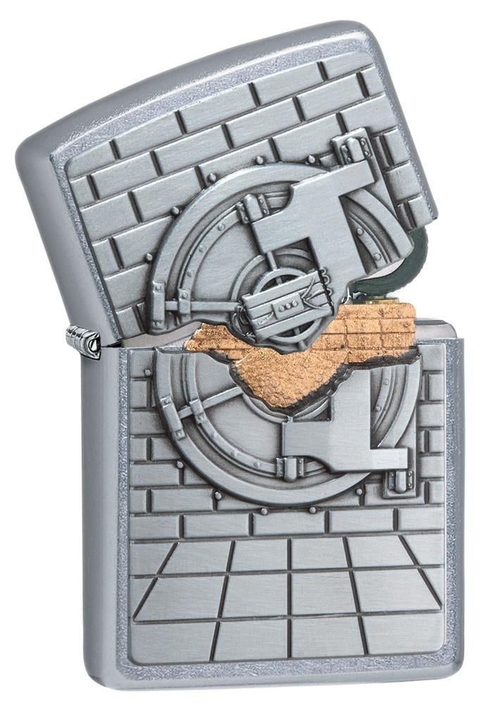 Zippo Safe with Gold Emblem Street Chrome Pocket Lighter