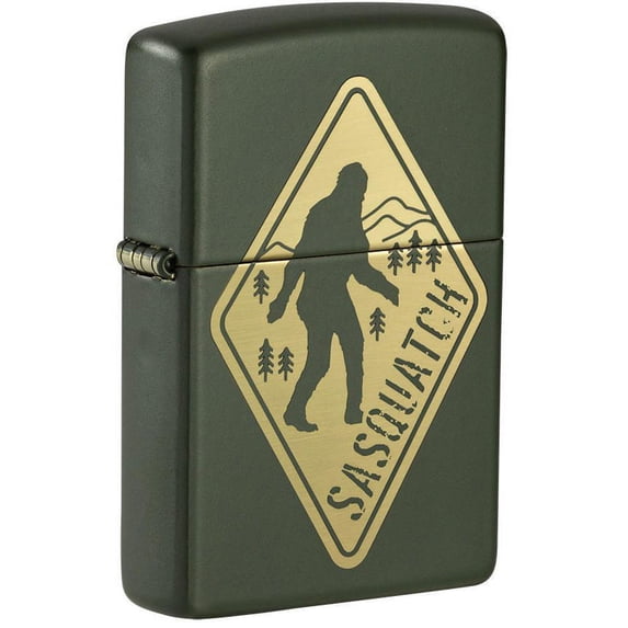 Zippo Sasquatch Crossing Sign Green Matte Pocket Lighter, One Size