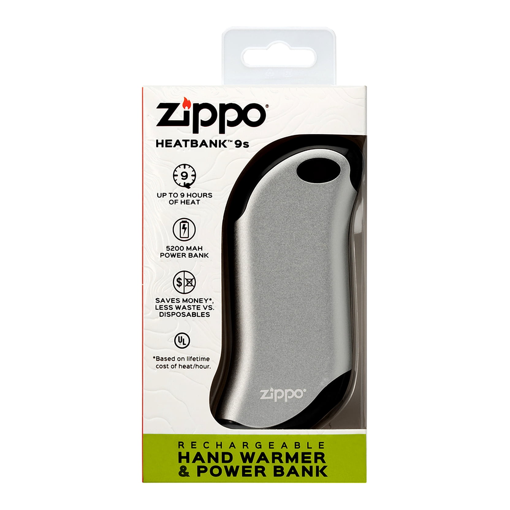 Zippo Silver HeatBank 9s Rechargeable Hand Warmer with Power Bank
