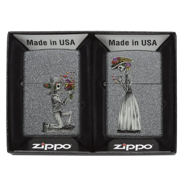 Zippo Skeleton Flowers Iron Stone Gift Set Pocket Lighters