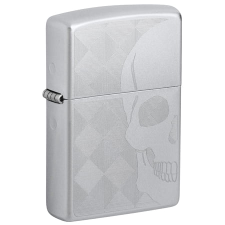 Zippo Skull Design Auto Engraved Satin Chrome Pocket Lighter