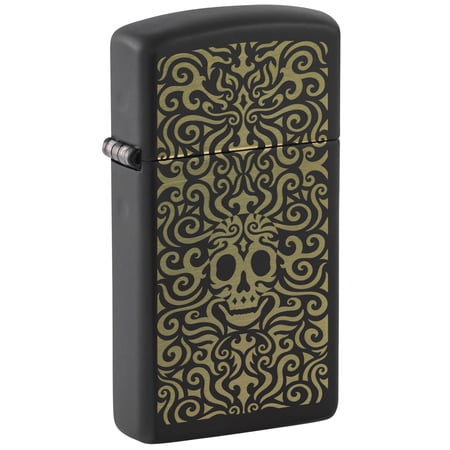 Zippo Skull Filigree Design Slim Black Matte Pocket Lighter