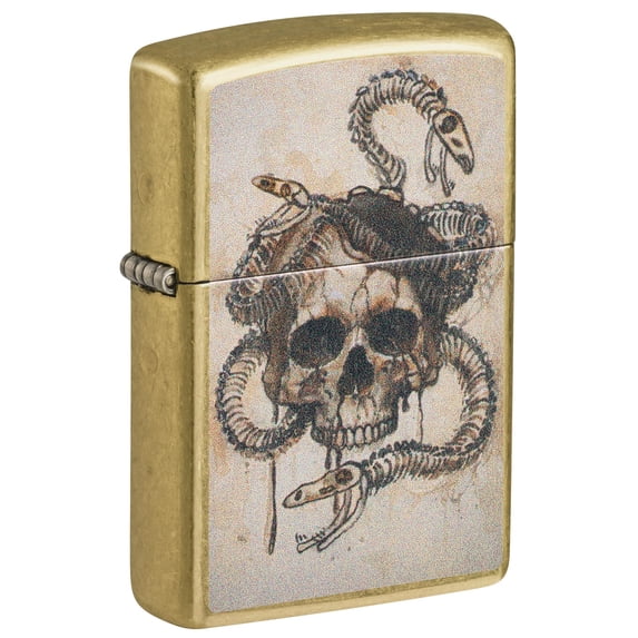 Zippo Skull and Snakebones Design Street Brass Pocket Lighter