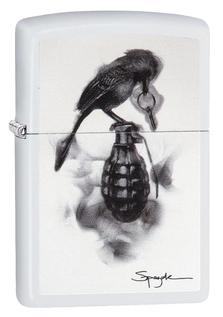 Zippo Spazuk Bird Design White Matte Pocket Lighter