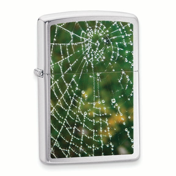 Zippo Spider Web Rain Drops Brushed Chrome Lighter - Engravable Gift Item