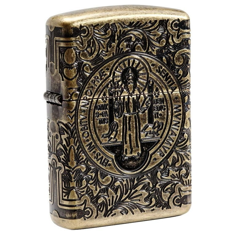 アンテーク　Zippo Zippo Armor Antique Brass Engraved St Benedict Pocket Lighter with