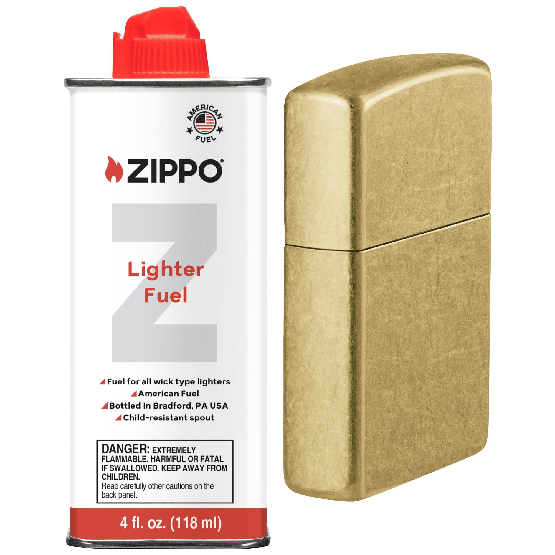 Zippo Street Brass Pocket Lighter with 4 oz Lighter Fluid Bundle