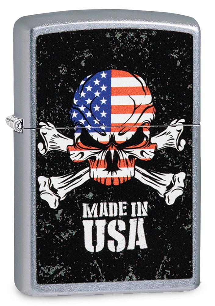 Zippo Street Chrome USA Skull Windproof Pocket Lighter