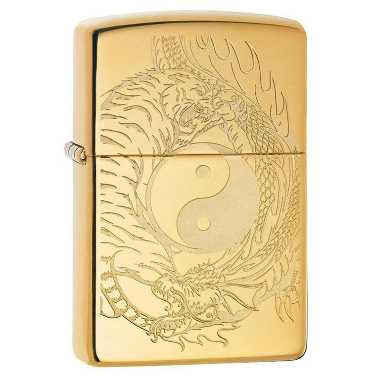 Zippo Tiger and Dragon Design High Polish Brass Pocket Zippo Tiger and Dragon Design High Polish Brass Pocket