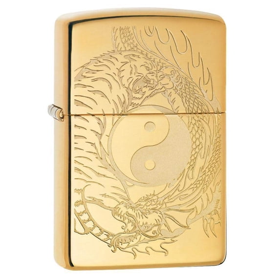 Zippo Tiger and Dragon Design High Polish Brass Pocket Lighter