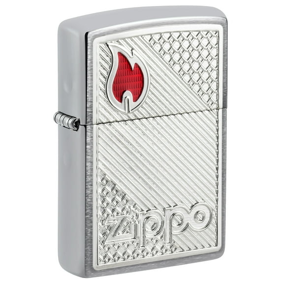 Zippo Tiles Emblem Design Brushed Chrome Pocket Lighter