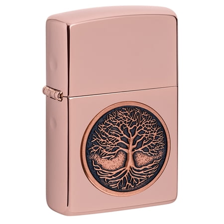 Zippo Tree of Life Emblem High Polish Rose Gold Pocket Lighter
