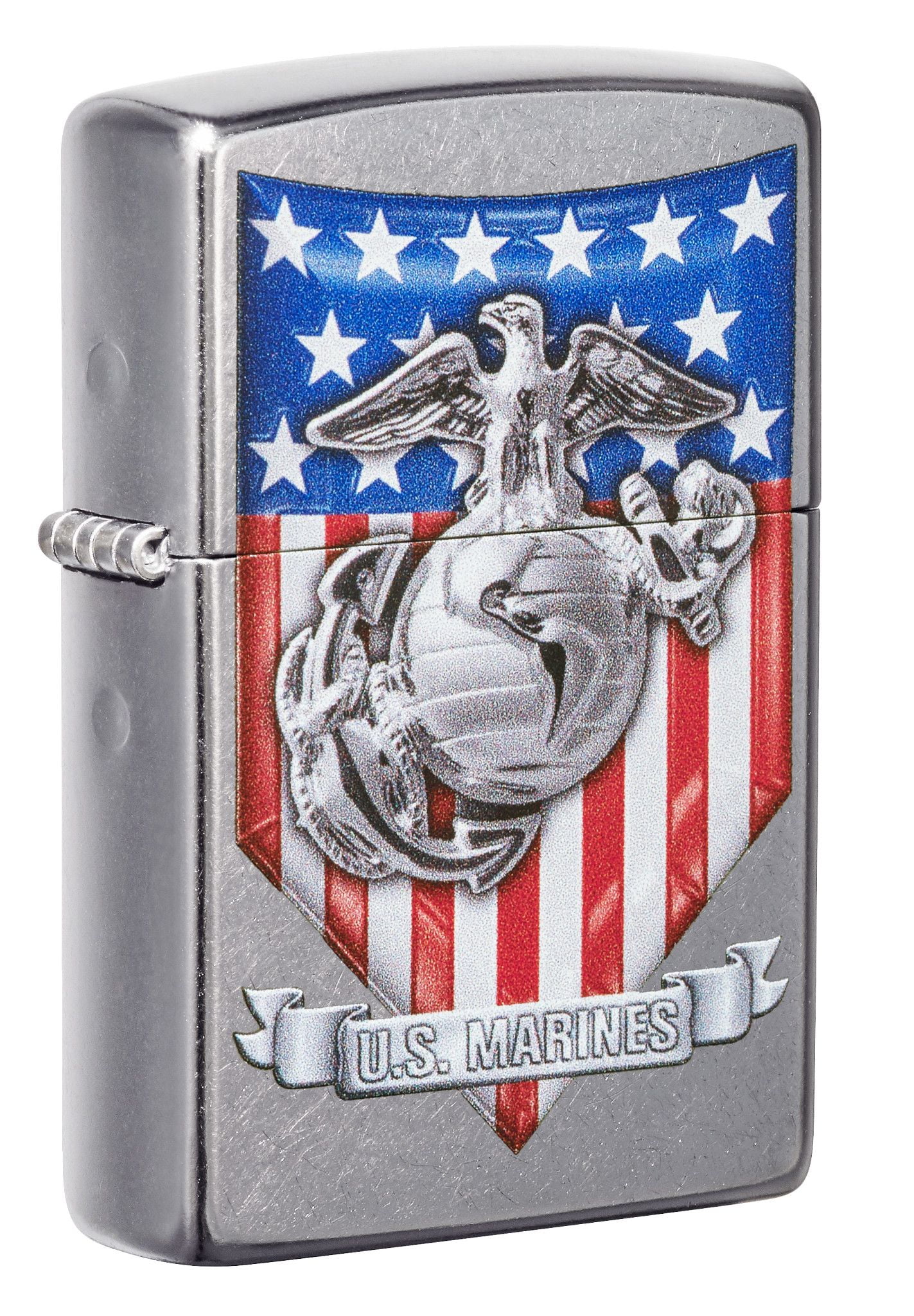 Zippo U.S. Marine Corps. Crest and US Flag Street Chrome Pocket