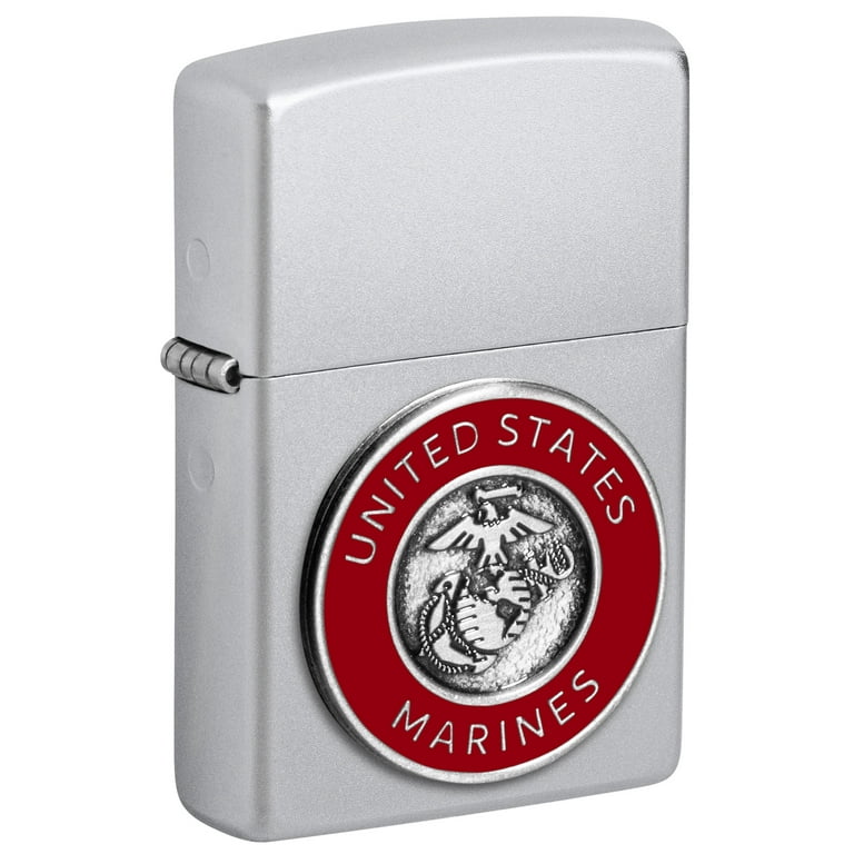 Zippo United States Marines Emblem Satin Chrome Pocket Lighter