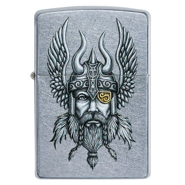 Zippo Viking Warrior Design Street Chrome Pocket Lighter