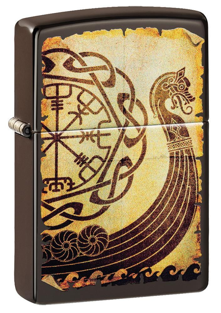 Zippo Viking Warship Design Brown Pocket Lighter