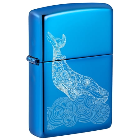 Zippo Whale Design High Polish Blue Pocket Lighter