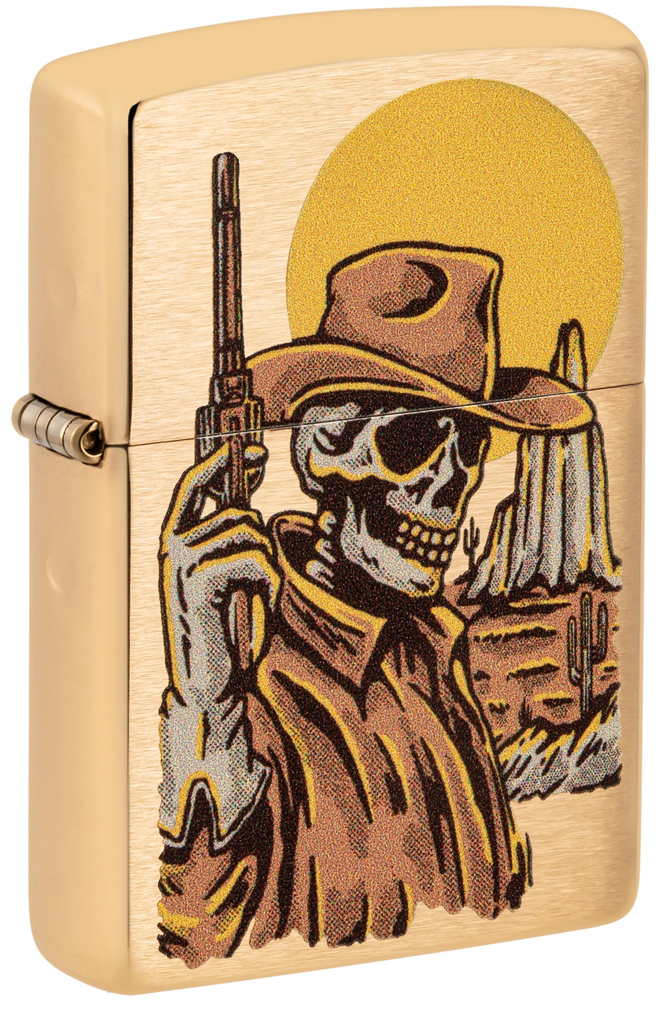 Zippo Wild West Skeleton Design Brushed Brass Pocket Lighter