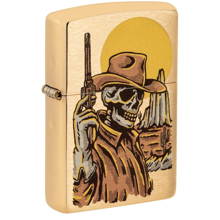 Zippo USA Wild West Skeleton Design Brushed Brass Windproof