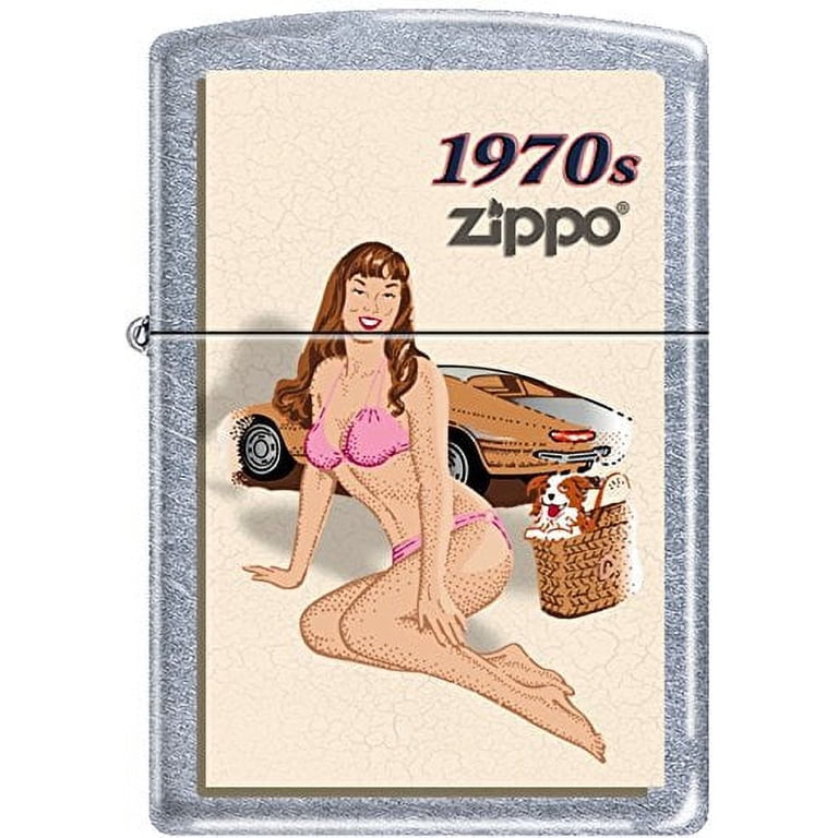 Zippo Windy Vintage Nose Art Pink Bikini Pinup 1970 Era Satin