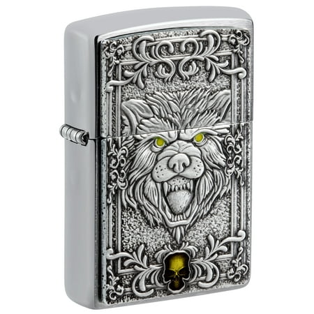 Zippo Wolf Emblem Design Brushed Chrome Pocket Lighter