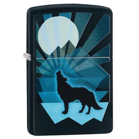Zippo Wolf and Moon Design Black Matte Pocket Lighter