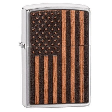 Zippo Woodchuck USA American Flag Street Chrome Pocket Lighter