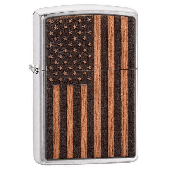 Zippo Woodchuck USA American Flag Street Chrome Pocket Lighter