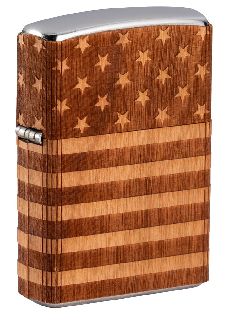 Zippo Woodchuck USA American Flag Wrap Street Chrome Pocket Lighter