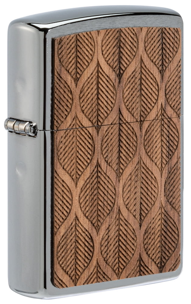Zippo Woodchuck USA Walnut Leaves Brushed Chrome Pocket Lighter