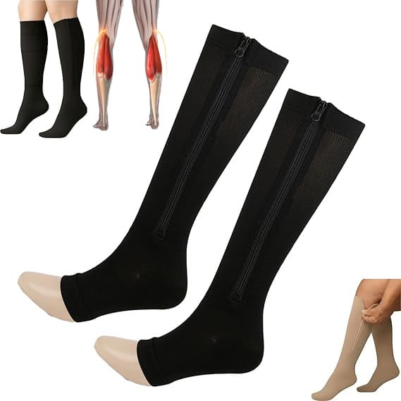 Zippra Zipper Compression Socks for Men, Zippra Medical Compression Socks 15-20mmHg Easy On/Off with Zipper, Graduated Support, Breathable Nylon-Spandex for Travel, Running, & Daily Wear(XXL)