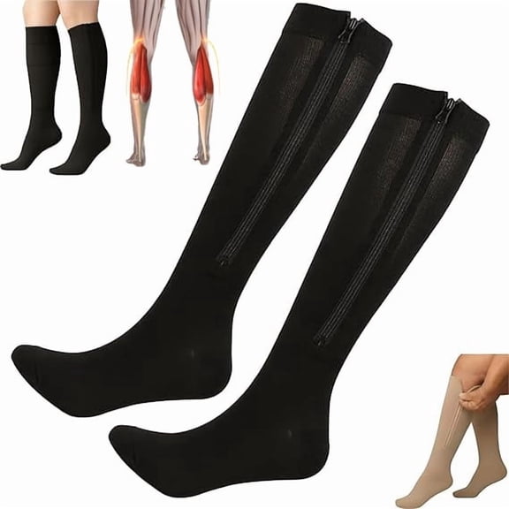 Zippra Zipper Compression Socks for Men, Zippra Medical Compression Socks 15-20mmHg Easy On/Off with Zipper, Graduated Support, Breathable Nylon-Spandex for Travel, Running, & Daily Wear(L/XL)