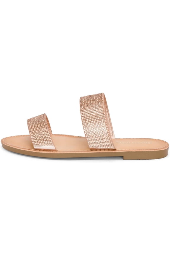 Zippy - Women's Double Strap Rhinestone Flat Sandals - Open Toe Casual Crystal Shoes by Chariot & Co (Penny, 10)