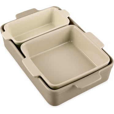 3-Piece Ceramic Baking Dish Set - Nonstick Casserole Dishes In Blue Stone Pattern