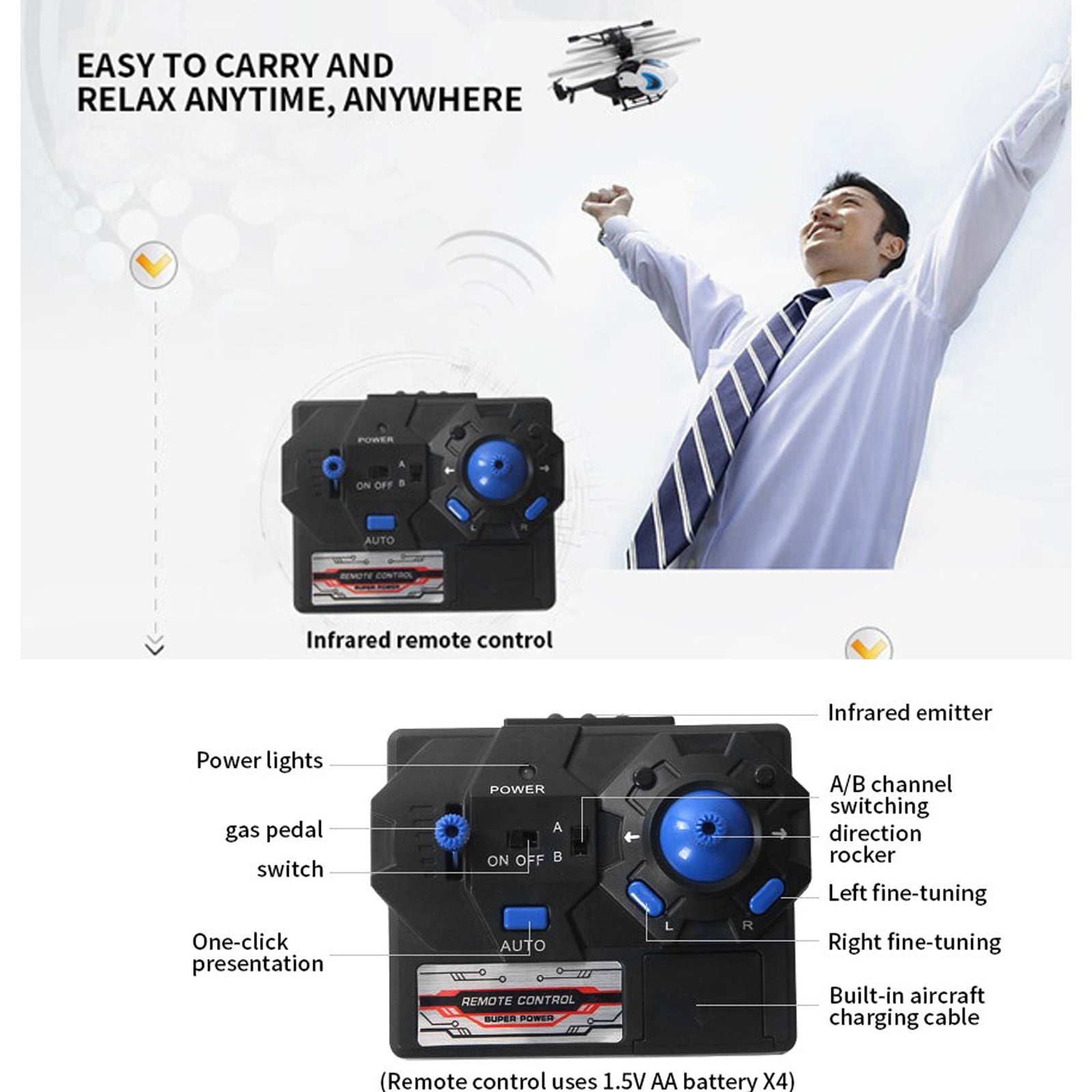 ZippyJoy Mini Remote Control Helicopter, 2CH, USB Charging, Black ...