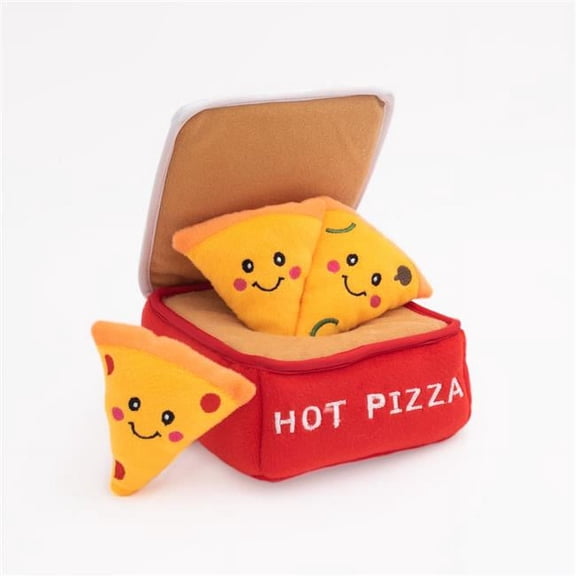 ZippyPaws 817058 Burrow Interactive Pizza Box with 3 Squeaker Dog Toy - Medium