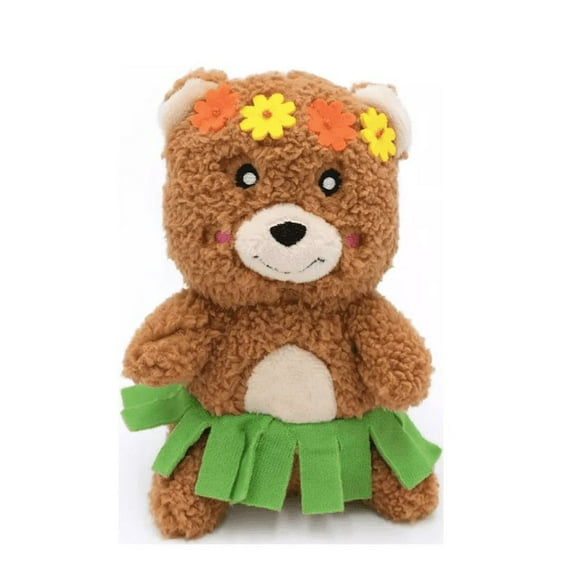 ZippyPaws Cheeky Chumz Summer Bear with Grass Skirt Dog Toy