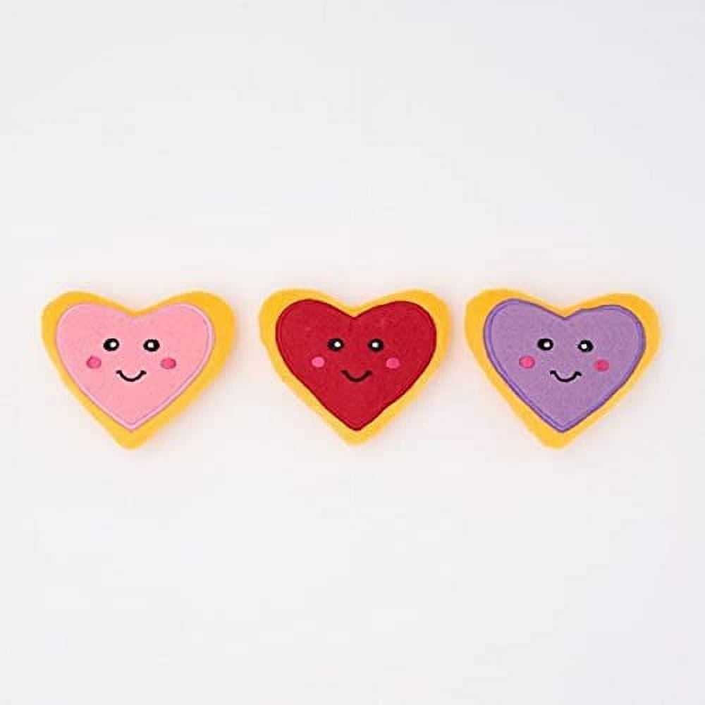 ZippyPaws - Valentine's Miniz, Stuffed Squeaker Dog Toy and Replacement for Interactive Burrows - 3-Pack, Heart Cookies