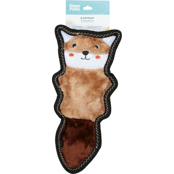 ZippyPaws - Z-Stitch Skinny Peltz, No Stuffing Durable Plush Squeaky Dog Toy, Chipmunk