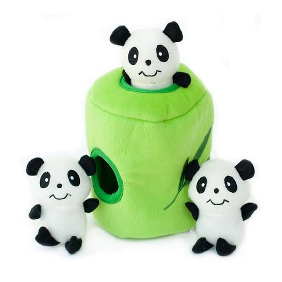ZippyPaws - Zoo Friends Burrow, Interactive Squeaky Hide and Seek Plush Dog Toy - Panda 'n Bamboo