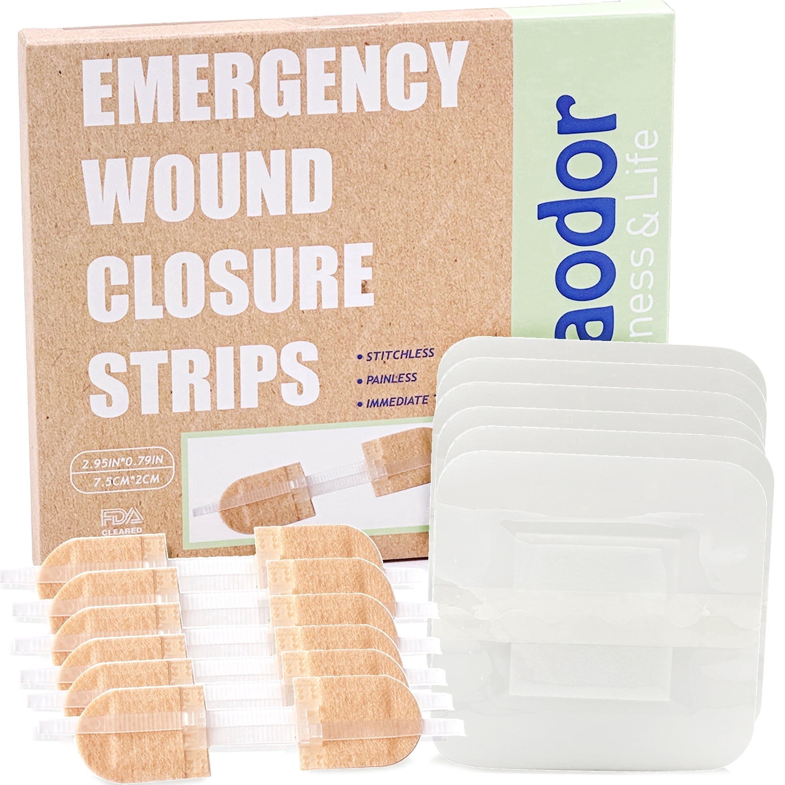 Zipstitch Emergency Wound Closure Device - Huaodor 6pk Laceration Closure Kit | Butterfly Strips Without Suture | Easy to Use