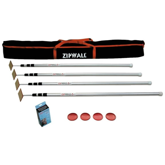 Zipwall SLP4 Dust Barrier Pole, Spring-Loaded, 12 ft L, Aluminum, 4/PK