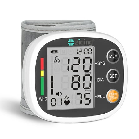 Ziqing Adult Series Rechargeable Wrist Blood Pressure Monitor with LCD Screen and Dual-User Mode - Black