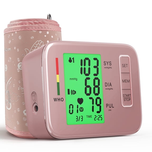 Ziqing Automatic Upper Arm Blood Pressure Monitor - Pink Adjustable Cuff (8.7"-16.5"), 180 Memory & Clinically Accurate, Home Use BP Machine with Voice Guidance