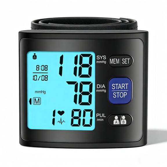 Electronic Wrist Blood Pressure Monitor for Home Use - Clinically Accurate Measurement, Dual User Mode, Wrist Adjustable Cuff